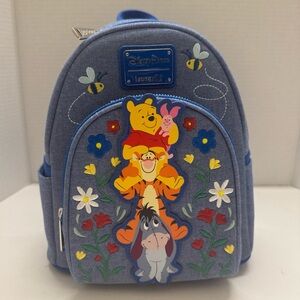 Loungefly Disney Parks Exclusive Denim Winnie the Pooh & Friends Mini Backpack